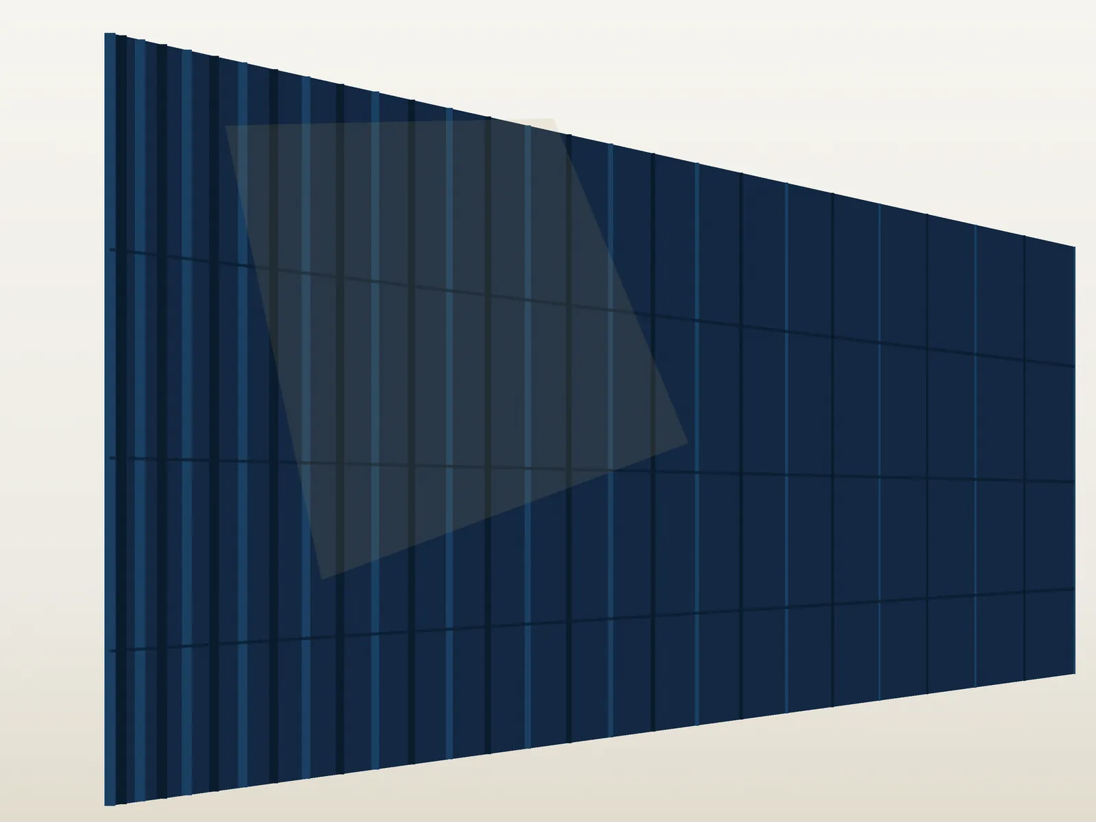 Façade rythmée de meneaux verticaux en perspective