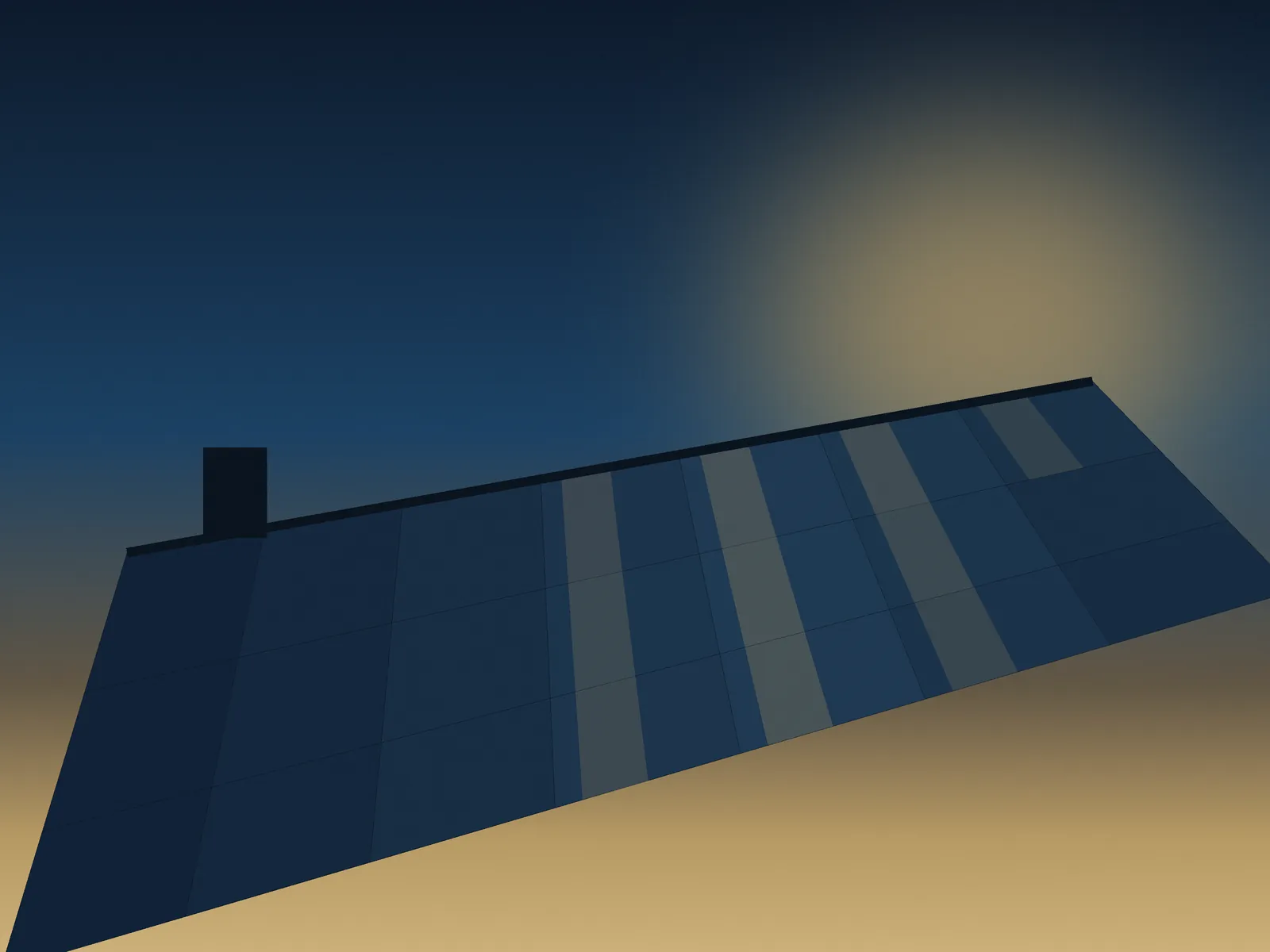 Toiture équipée de panneaux photovoltaïques au couchant, reflets sur les modules — illustration éditoriale